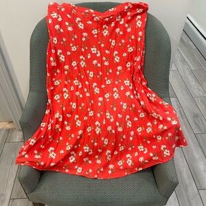 Old Navy Red Floral Skater Skirt with White Blossoms